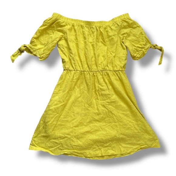 New York & Co Yellow Linen Blend Off The Shoulder Shift Dress Womens Size Medium - Picture 3 of 16